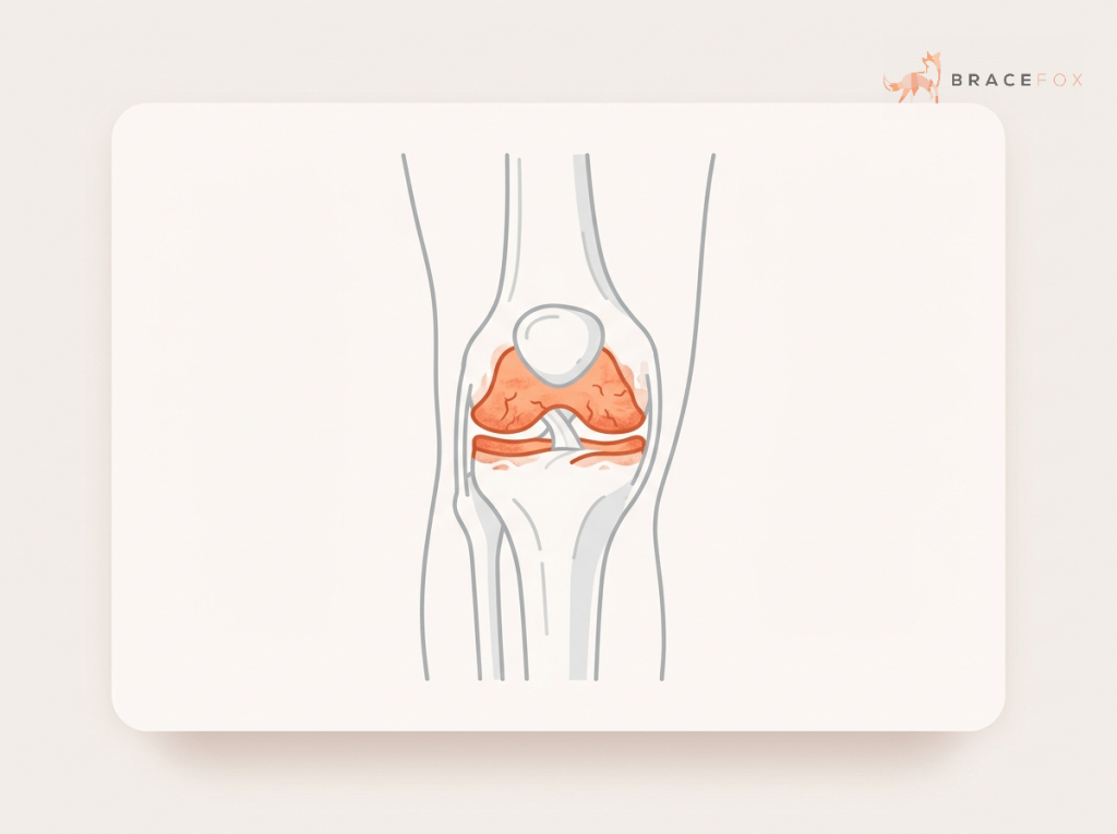 Medizinische Illustration: Kniearthrose (Arthrose des Kniegelenks)