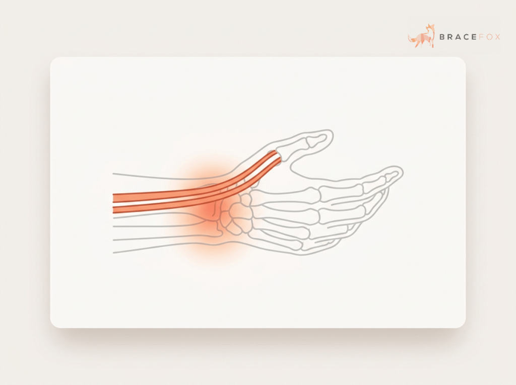 Medizinische Illustration: Sehnenscheidenentzündung des Handgelenks (De Quervain)