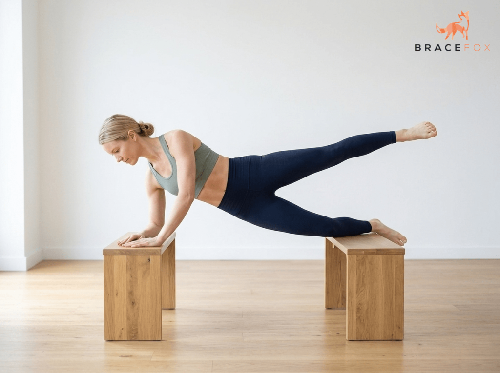 Anna, unsere digitale Physiotherapeutin, zeigt die Übung: Copenhagen Adductor Plank