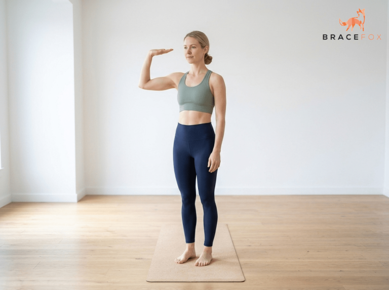 Anna, unsere digitale Physiotherapeutin, zeigt die Übung: Ellenbogenmobilisation (Beugen und Strecken)