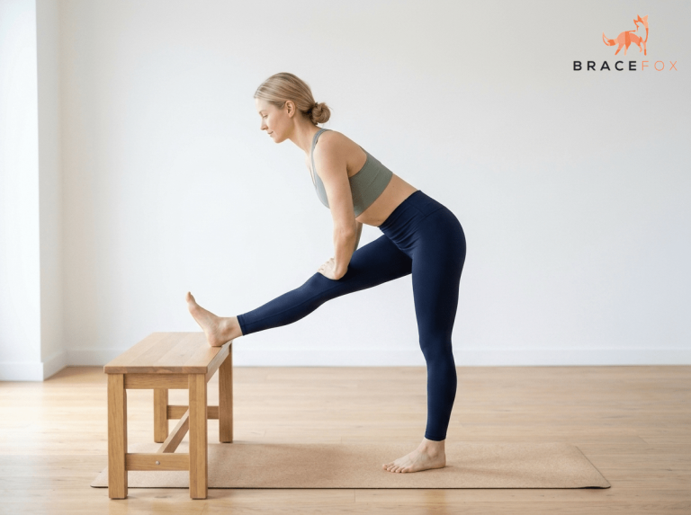 Anna, unsere digitale Physiotherapeutin, zeigt die Übung: Hamstrings dehnen