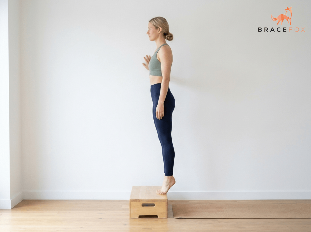 Anna, unsere digitale Physiotherapeutin, zeigt die Übung: Exzentrische heel drops