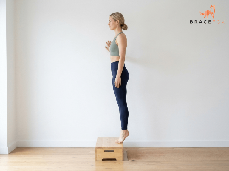 Anna, unsere digitale Physiotherapeutin, zeigt die Übung: Exzentrische heel drops