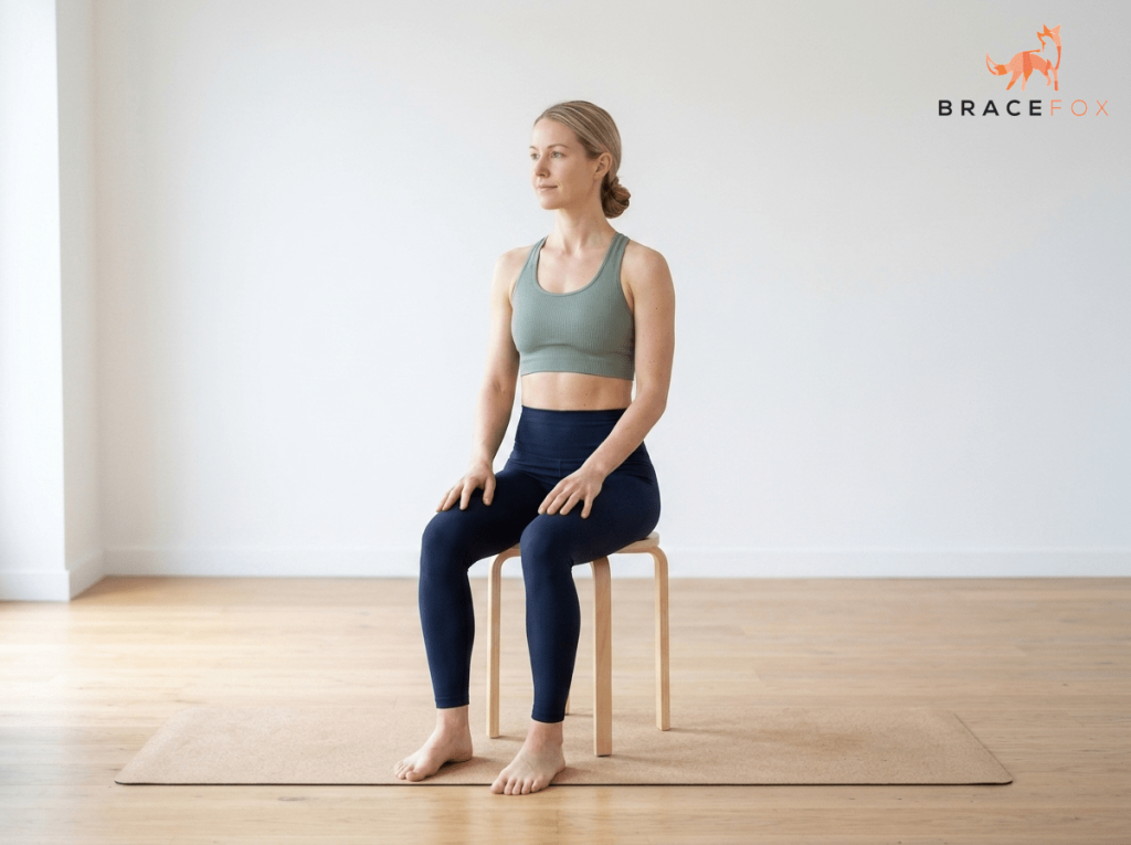 Anna, unsere digitale Physiotherapeutin, zeigt die u00dcbung: Nackenmobilisation (Rotation und Seitneigung)