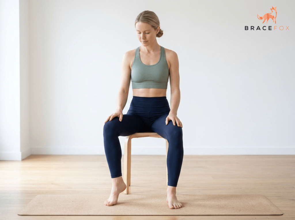 Anna, unsere digitale Physiotherapeutin, zeigt die Übung: Short foot (Fußgewölbe-Aktivierung)