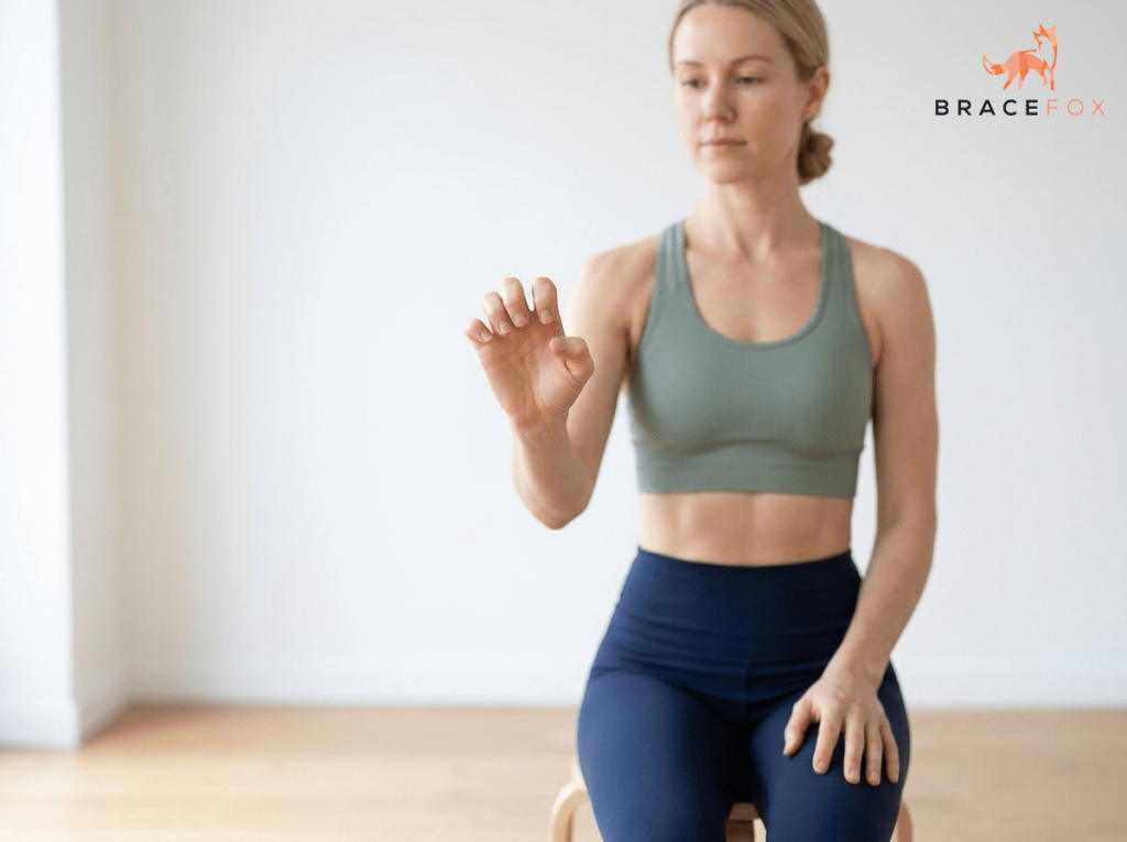 Anna, unsere digitale Physiotherapeutin, zeigt die Übung: Tendon glides (Sehnengleitübung für die Finger)