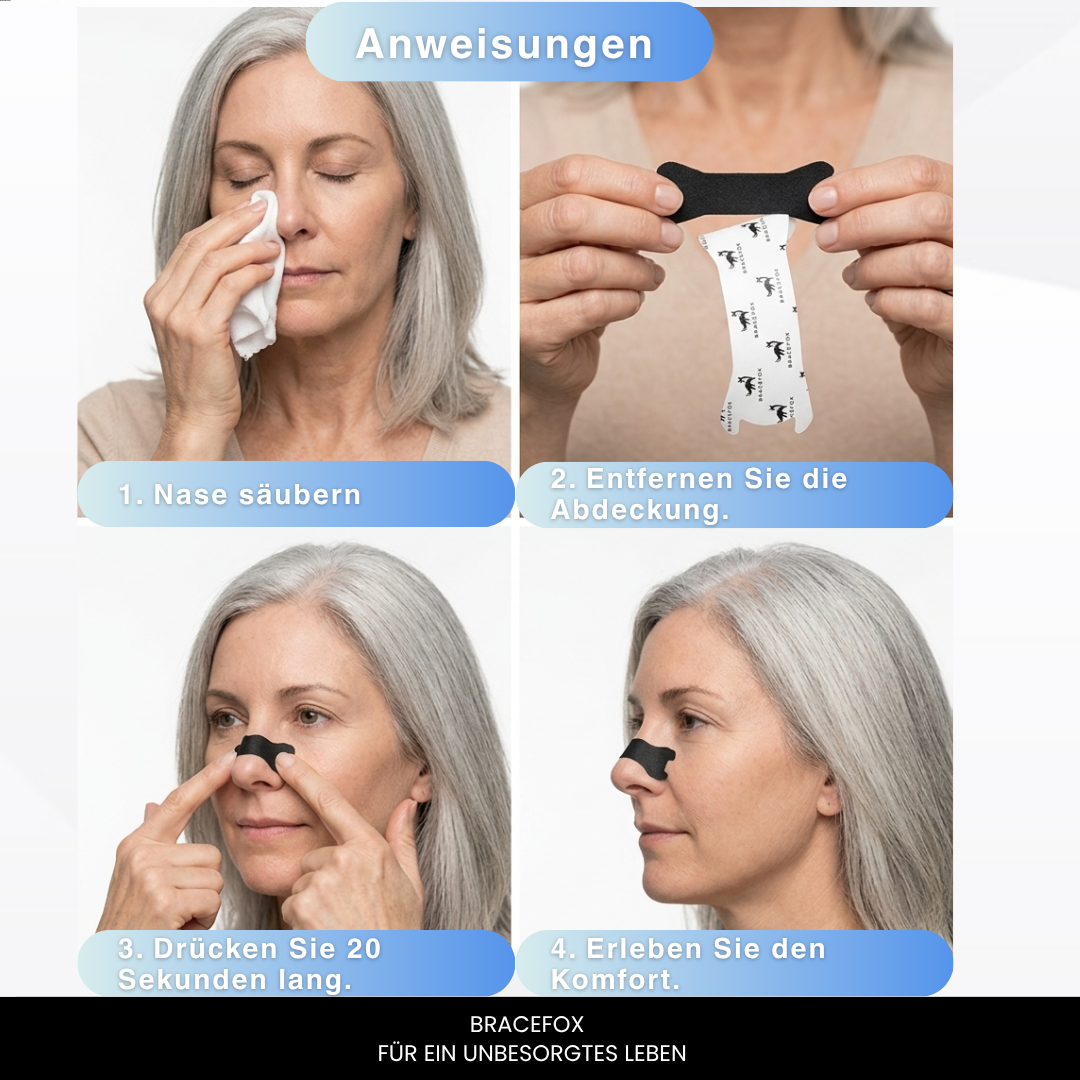Anleitung zum Anbringen des Nasenpflasters in vier Schritten