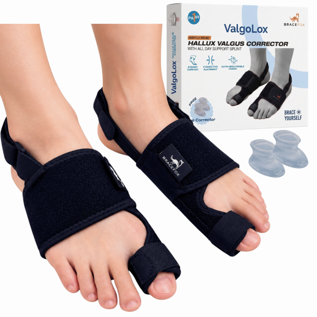 ValgoLox Hallux Valgus Schiene mit Klettverschluss und Zehenspreizern